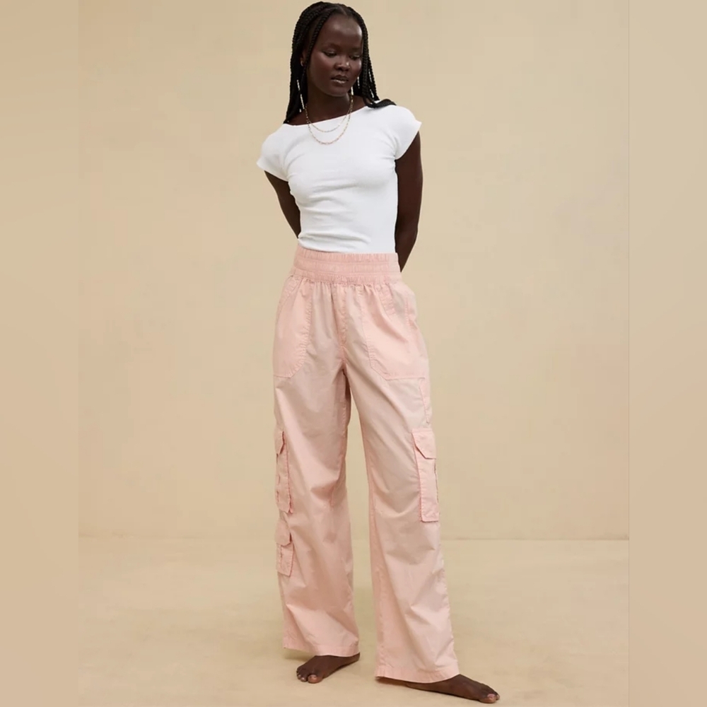 Aerie Easiest Cargo Pants L Pink Wide Leg Cotton Baggy Utility Lounge Y2K
